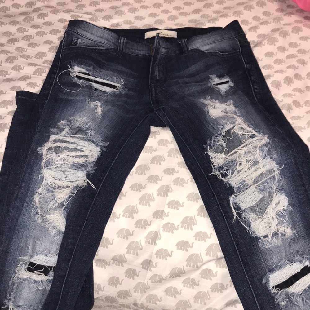 Dark distressed jeans